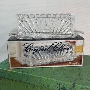 VTG Crystal Clear Alexandria Butter Dish Clear Heavy Glass Art Deco Style New